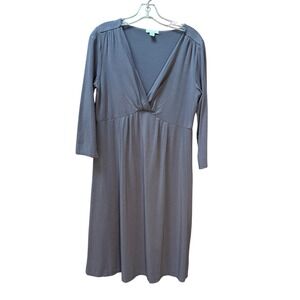 Garnet Hill Gray Lavender V-Neck Gathered Waist Long Sleeve Midi Dress Women's M